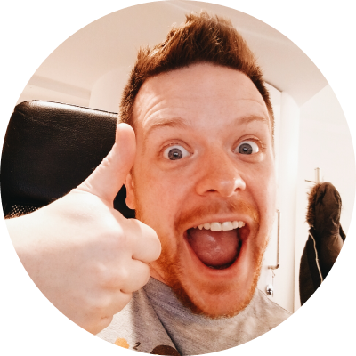 An over excited man with a thumbs up, but secretly screaming inside